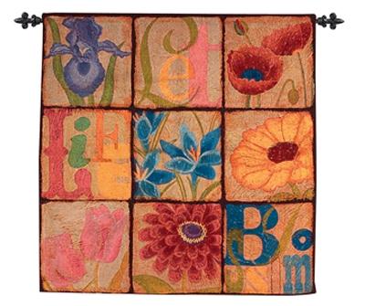 Floral Tapestry on Tapestry Wall Hanging   Abstract Floral Design  38in X 38in